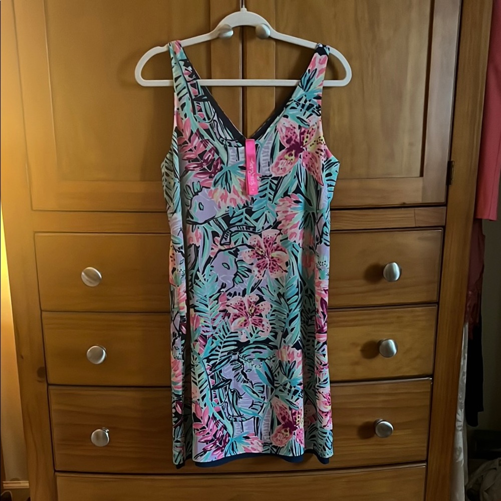 Tropical Floral V-Neck Dress - Pink and Green